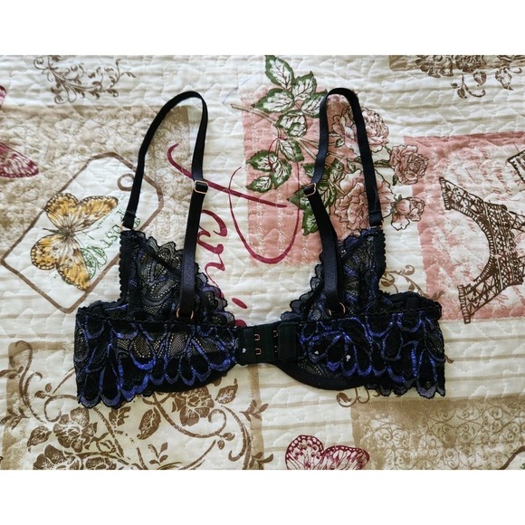 SAVAGE X FENTY Women's‎ Lace Bra Blue and black unlined Size 32B - Picture 5 of 11